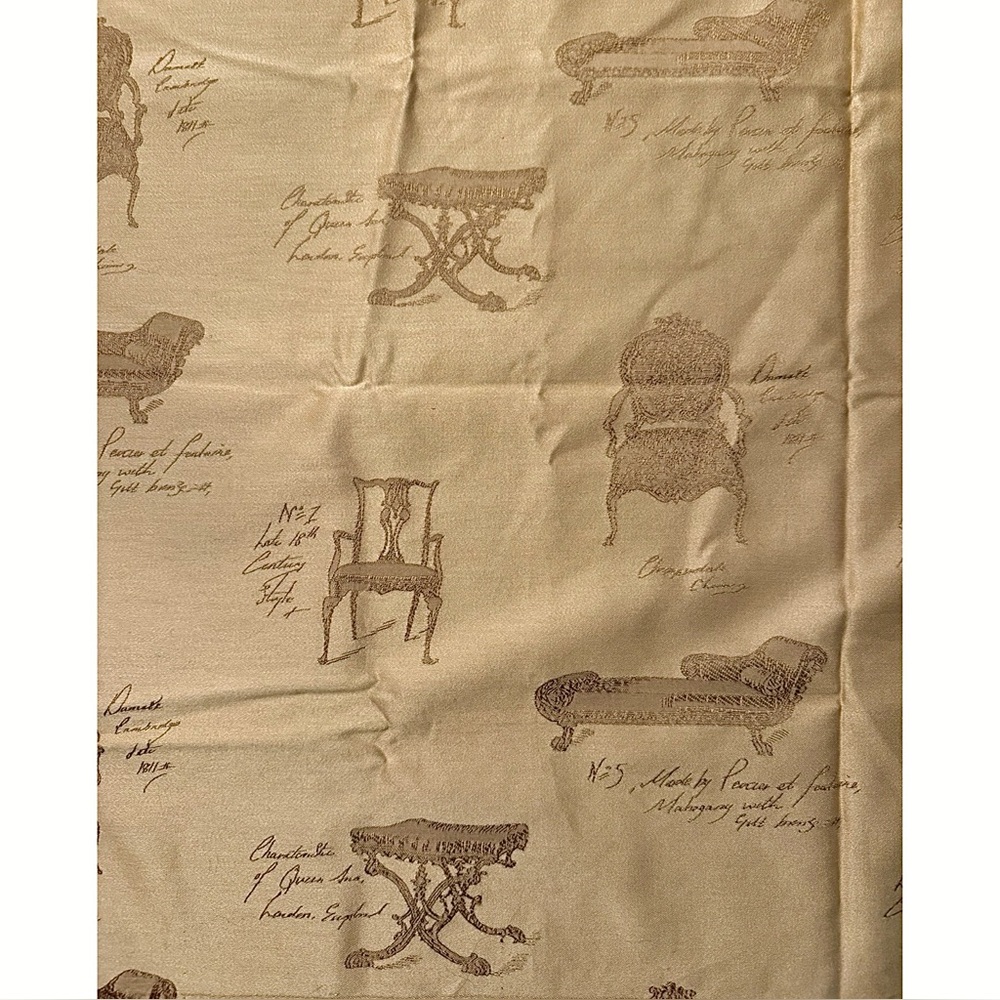 Vintage Fabric Remnant Embroidered Antique Chair text Gold Possible Silk 36”x55”